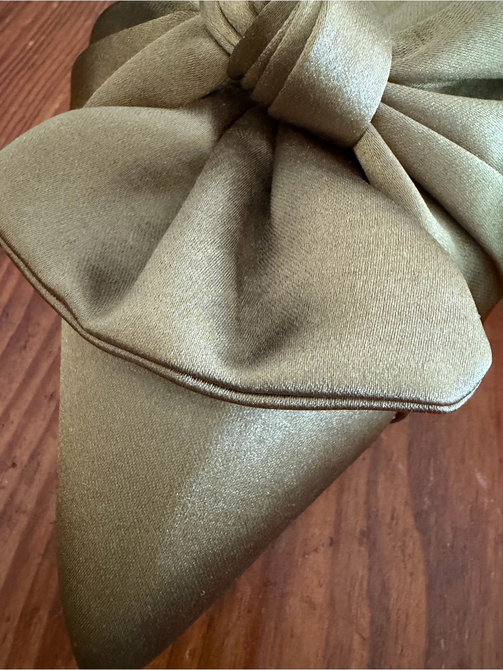 Alex Marie Olive Satin Pointed Knot Mules - Picture 3 of 8